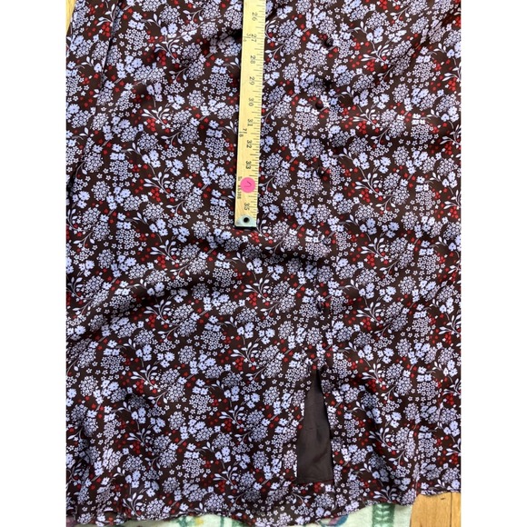 Boden Burgundy Floral Ruffle Long Dress Long Sleeve Smocked Cuff Sz 12 - Picture 7 of 11